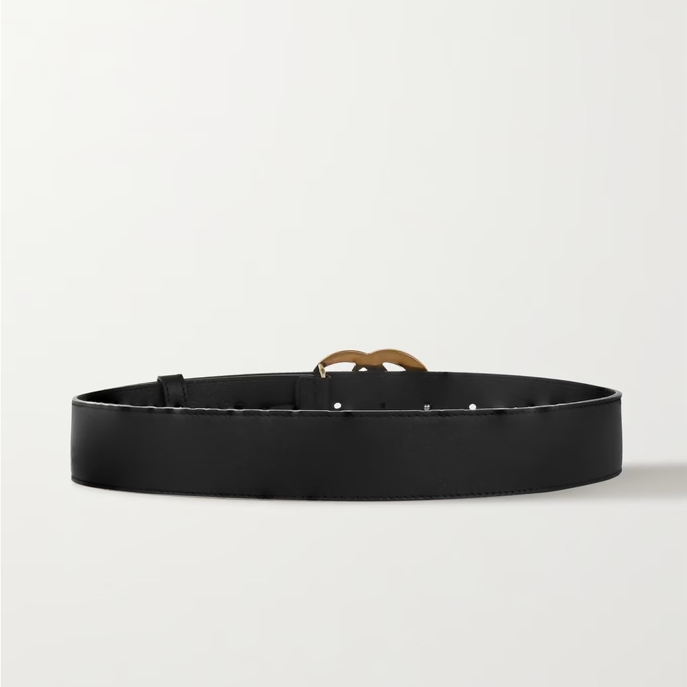 Gucci Black LEATHER BELT WITH DOUBLE G BUCKLE 1" Width Sz 85 - Picture 3 of 10